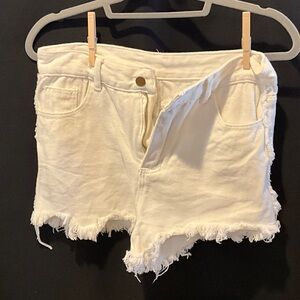 SHEIN Cream Frayed Hem Jean Shorts